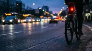 Bicycle safety light on road