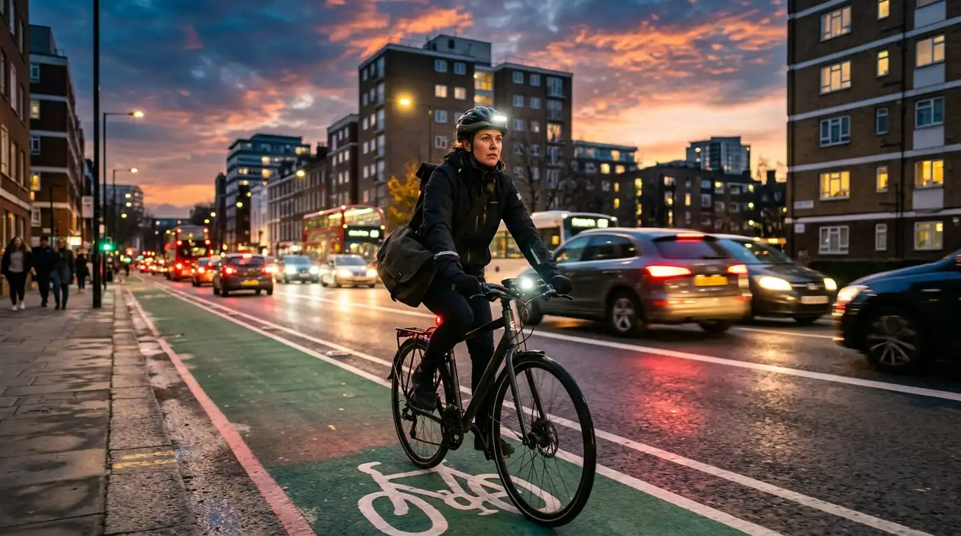 Commuter cyclist navigating city